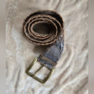 Linea Pelle Western Cowgirl Braided Woven Leather Belt Brass Buckle Size M